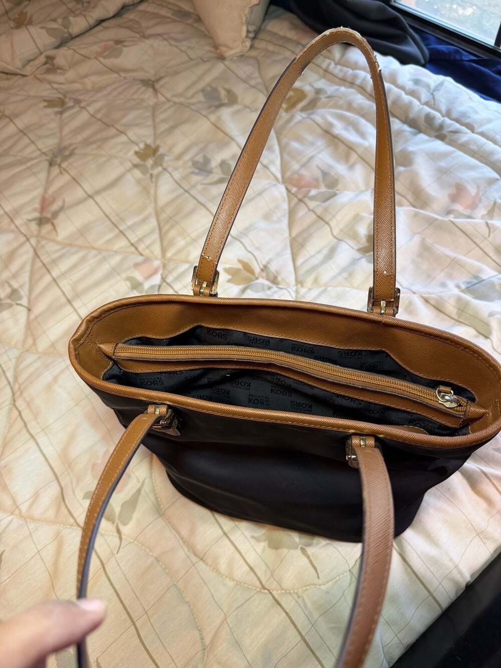 Michael Kors Black Nylon and Brown Saffiano Leather Tote Bag - Picture 5 of 15